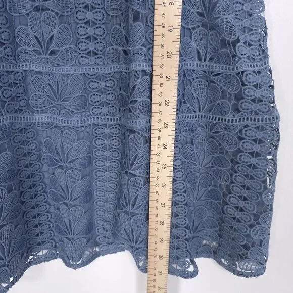 Lovers + Friends NWOT Mini Dress MEDIUM Dusty Blue Tinsley Lace Sleeveless SEXY - Picture 5 of 15
